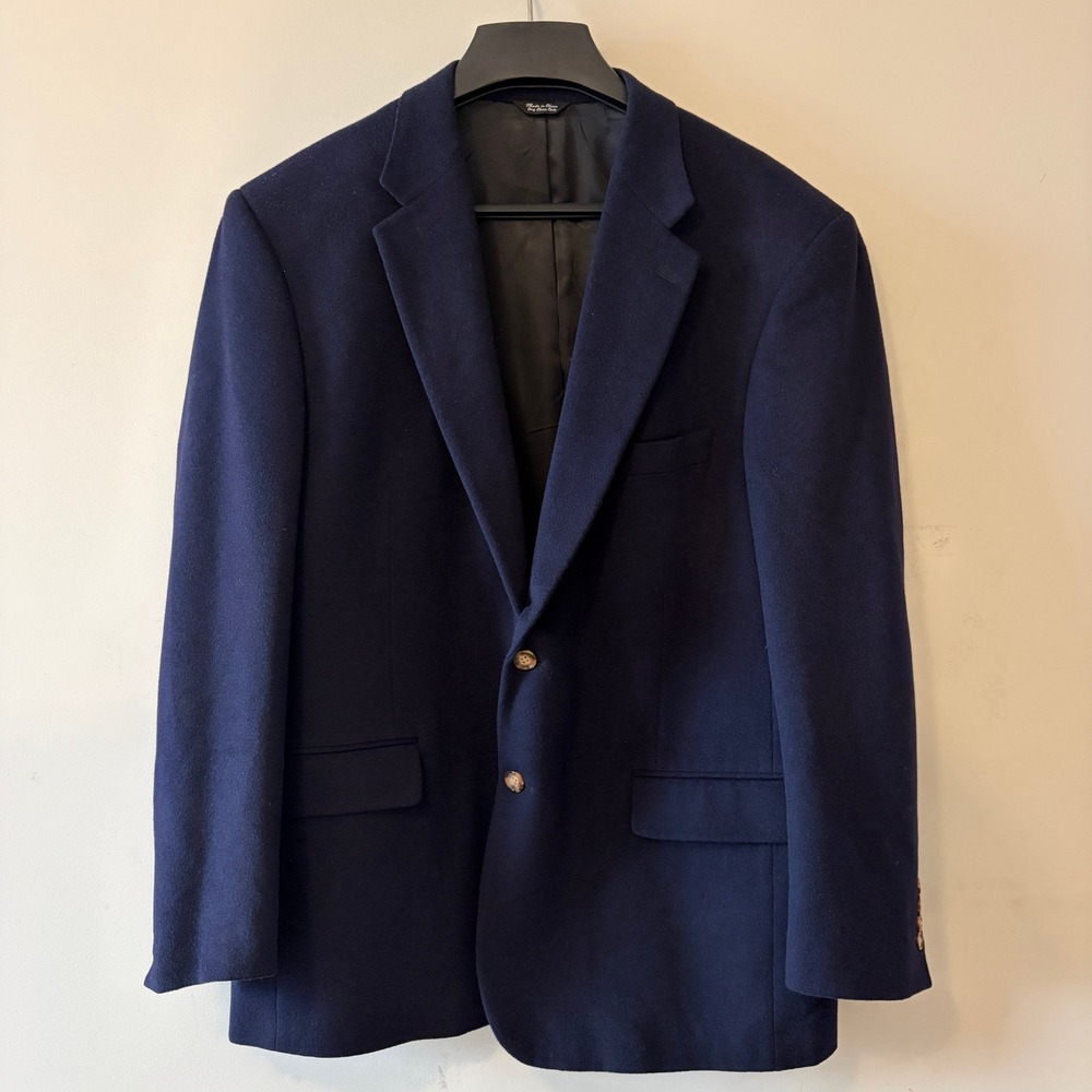 Bill Blass Classic Navy Blue Blazer Sport Coat Navy 100% Camel Hair44L 2 Button